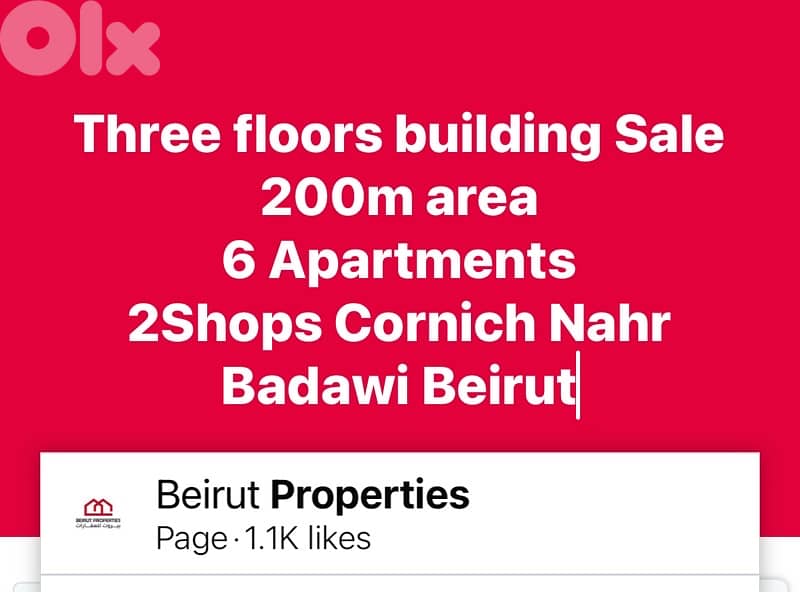 3Floors Building 6 Apartments 2 Shops Sale Mar Mkhayel Badawi Beirut